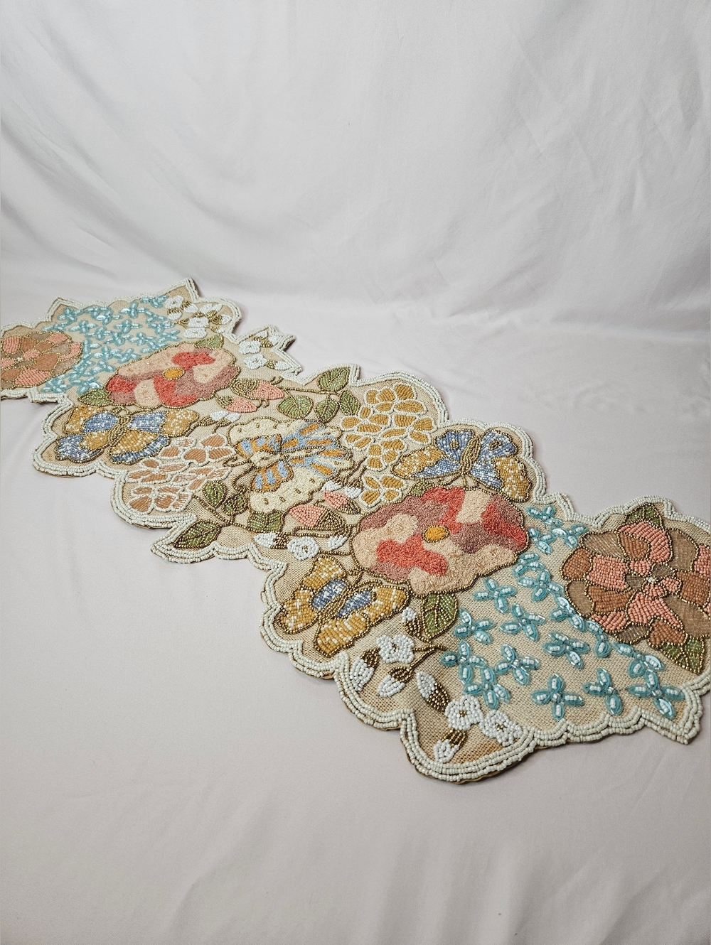Beaded Floral Table Runner - Multicolor